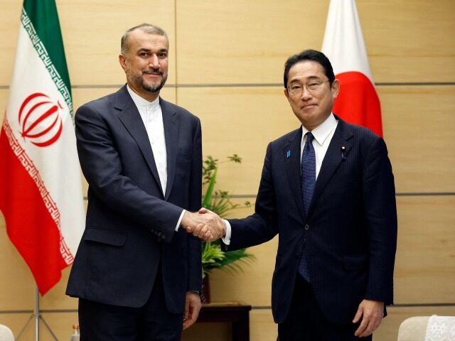 Iranian Foreign Minister Hossein Amirabdollahian (L) meets with Japanese Prime Minister Fu
