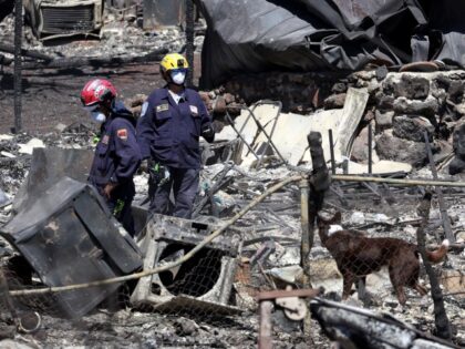 Search and rescue crews look through the remains of a neighborhood on August 17, 2023 in L