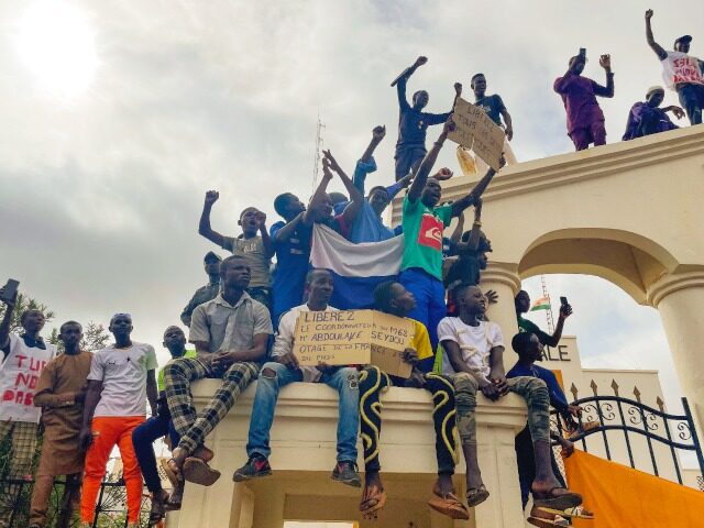 Supporters of Niger's ruling junta gather at the start of a protest called to fight for th