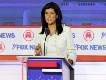 Nikki Haley, former ambassador to the United Nations and 2024 Republican presidential candidate, during the Republican primary presidential debate hosted by Fox News in Milwaukee, Wisconsin, US, on Wednesday, Aug. 23, 2023. Republican presidential contenders are facing off in their first debate of the primary season, minus frontrunner Donald Trump, …