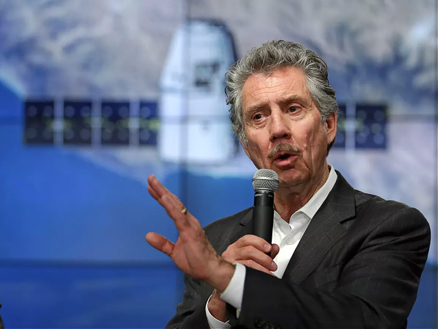 FILE - Robert Bigelow, founder and president of Bigelow Aerospace, speaks at a news conference at the Kennedy Space Center in Cape Canaveral, Fla., on April 7, 2016. Las Vegas-based hotel magnate and longtime UFO researcher Bigelow has donated, through his owned companies, a total of $5.7 million to Nevada GOP gubernatorial nominee Joe Lombardo's campaign or PACs supporting his campaign this election cycle. (AP Photo/John Raoux, File)