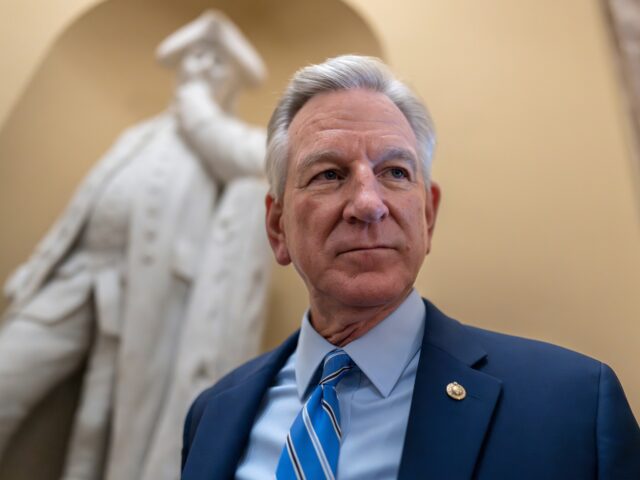 Sen. Tommy Tuberville, R-Ala., a member of the Senate Armed Services Committee, talks to r