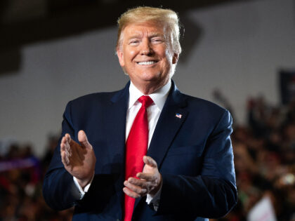 US President Donald Trump claps during a "Keep America Great" campaign rally at Wildwoods Convention Center in Wildwood, New Jersey, January 28, 2020. (Photo by SAUL LOEB / AFP) (Photo by SAUL LOEB/AFP via Getty Images)