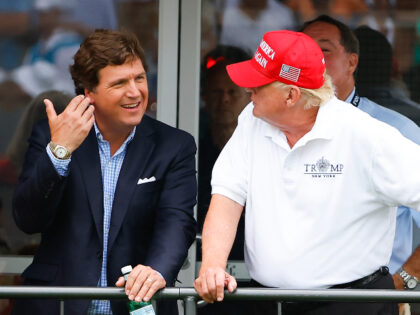 BEDMINSTER, NJ - JULY 31: Former President Donald Trump, Tucker Carlson and Marjorie Taylo