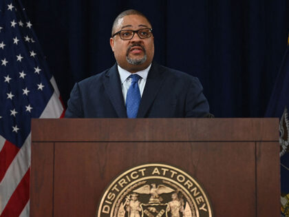 Manhattan District Attorney Alvin Bragg speaks during a press conference to discuss his in