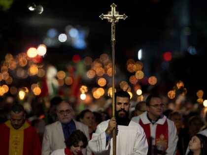 Faithfuls take part in the Saint George procession in Porto Alegre, Brazil on April 22, 2023. (Photo by SILVIO AVILA / AFP) (Photo by SILVIO AVILA/AFP via Getty Images)