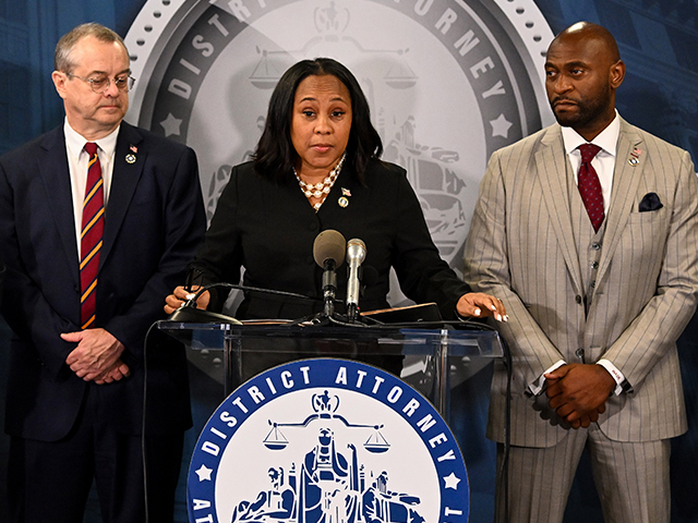 Fulton County District Attorney Fani Willis speaks during a news conference at the Fulton County Government building on Wednesday, August 14, 2023 in Atlanta, Georgia. Willis spoke about the 13 charges former President Donald Trump received after a Georgia grand jury indicted him on charges for interfering with Georgia's election results in 2020. (Photo by Joshua Lott/The Washington Post via Getty Images)