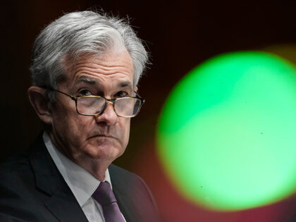 Federal Reserve Board Chairman Jerome Powell testifies during a Senate Banking Committee h