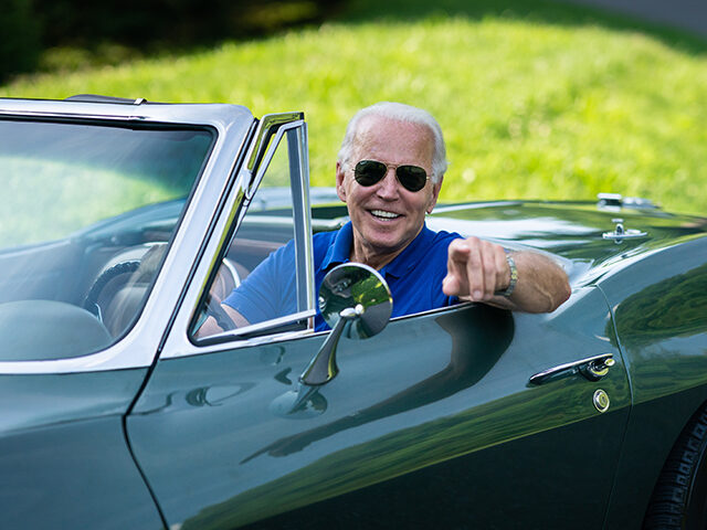 Joe Biden drives his 1967 Corvette Stingray in Wilmington, DE, on July 16, 2020. (Photo by Adam Schultz/Biden for President/Flickr)