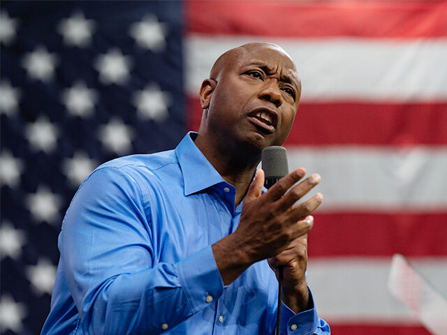U.S. Senator Tim Scott (R-SC) announces his run for the 2024 Republican presidential nomination at a campaign event on May 22, 2023, in North Charleston, South Carolina. (Allison Joyce/Getty Images)