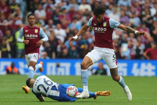 Aston Villa defender Tyrone Mings (R)