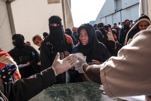 Ethiopians at the Bole Airport in Addis Ababa, on March 30, 2022, after their repatriation