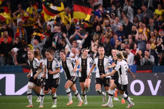 Germany celebrates after scoring at the Women's World Cup
