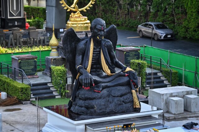 A giant statue of the deity Kru Kai Kaew, regarded by some as a 'god of wealth' but by oth