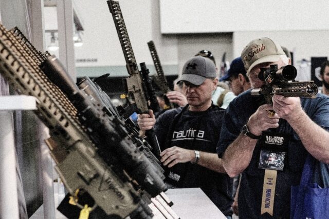 Guns on display at the National Rifle Association in Indianapolis, Indiana