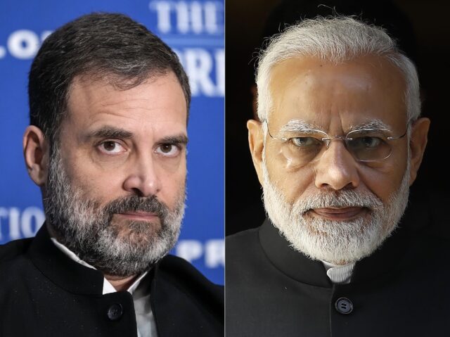 India's opposition leader Rahul Gandhi (L) condemned Prime Minister Narendra Modi's inact