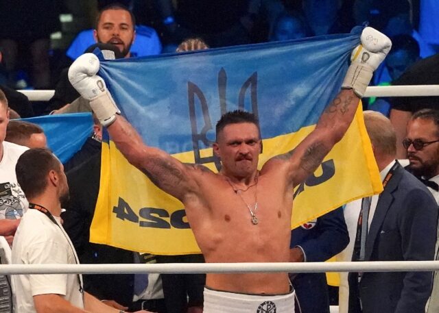 Joy of victory - Ukraine's reigning world heavyweight champion Oleksandr Usyk celebrates h