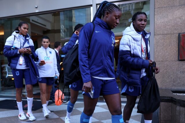 Kadidiatou Diani leads her France teammates out to training in Brisbane on Thursday