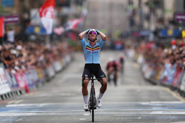 Lotte Kopecky winning the world road race title