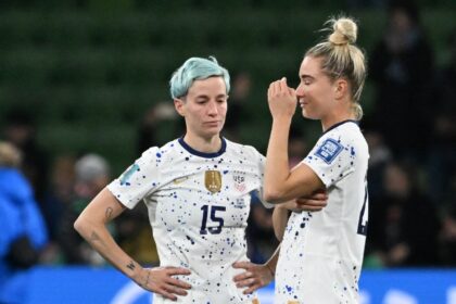 Megan Rapinoe (L) and the USA exited the Women's World Cup on Sunday, ending a decade of dominance by the team at international level