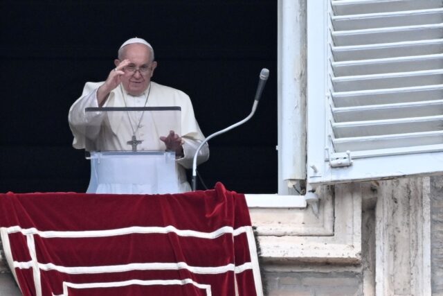 Pope Francis addresses the crowd on Saint Peter's Square