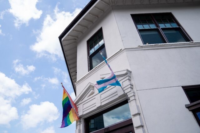 Pride flags are displayed at the Whitman-Walker at Liz building in Washington; Stephen Abb