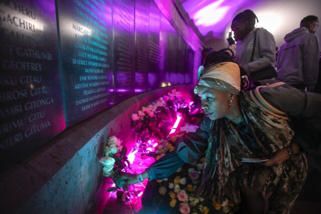 Relatives lay flowers in memory of those killed in the 1998 US embassy bombing in Nairobi