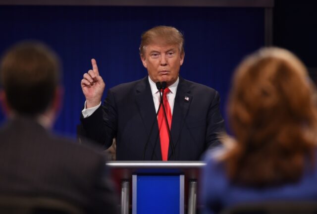 Republican presidential frontrunner Donald Trump, pictured at a 2016 primary debate in Sou