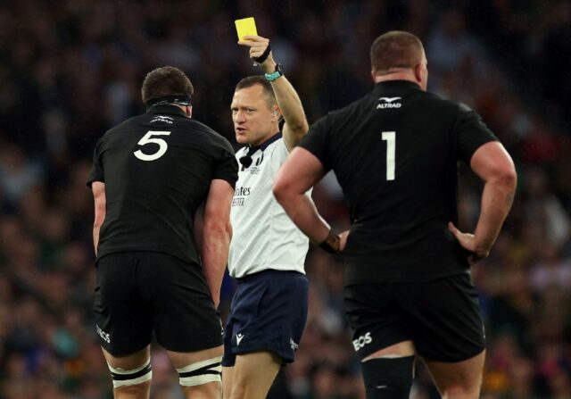 Scott Barrett was sent off after receiving two yellow cards