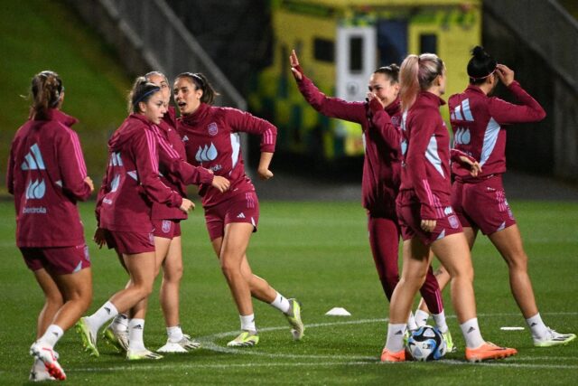 Spain players train in Auckland on Sunday ahead of their Women's World Cup semi-final agai