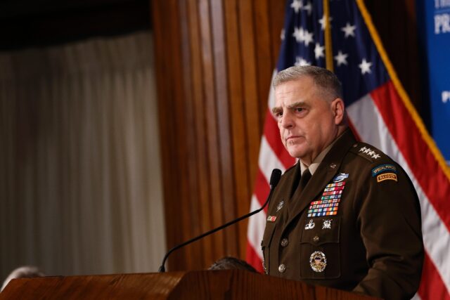 US Chairman of the Joint Chiefs of Staff General Mark Milley speaks in Washington, DC on J