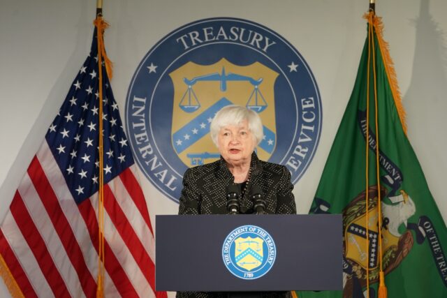 US Treasury Secretary Janet Yellen attends an event in McLean, Virginia a day after the wo