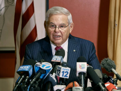 Sen. Bob Menendez speaks during a news conference on Monday, Sept. 25, 2023, in Union City