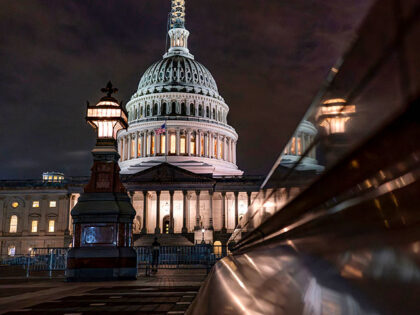 The Capitol is seen late Tuesday night, Sept. 26, 2023, in Washington, as lawmakers work t