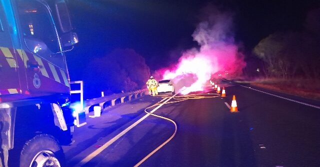 Green Inferno: Tesla Bursts in Flames on Busy Australian Highway