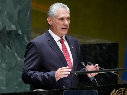 Cuban President Miguel Díaz-Canel addresses the 78th session of the United Nations General Assembly, Tuesday, Sept. 19, 2023 at United Nations headquarters. (AP Photo/Mary Altaffer)