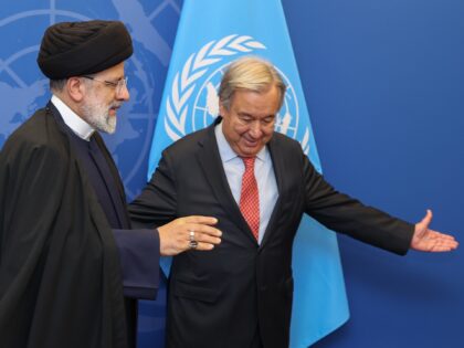 NEW YORK, USA - SEPTEMBER 19: (----EDITORIAL USE ONLY - MANDATORY CREDIT - TURKISH PRESIDENCY / HANDOUT' - NO MARKETING NO ADVERTISING CAMPAIGNS - DISTRIBUTED AS A SERVICE TO CLIENTS----) Iranian President Ebrahim Raisi (L) and United Nations (UN) Secretary-General Antonio Guterres (R) meet at the United Nations (UN) Headquarters …