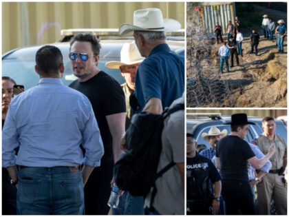 Tech entrepreneur Elon Musk with Rep. Tony Gonzales (R-TX) while visiting the Texas-Mexico border on September 28, 2023 in Eagle Pass, Texas. Musk toured the border along the bank of the Rio Grande to see firsthand the ongoing migrant crisis, which he has called a "serious issue." (Photo by John …