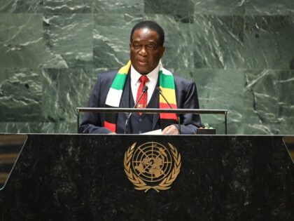 Zimbabwe's President Emmerson Dambudzo Mnangagwa addresses the 78th United Nations General Assembly at UN headquarters in New York City on September 21, 2023. (TIMOTHY A. CLARY/AFP via Getty)