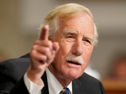 WASHINGTON, DC - SEPTEMBER 28: Sen. Angus King (I-ME) speaks during a Senate Armed Services Committee hearing on the conclusion of military operations in Afghanistan and plans for future counterterrorism operations on Capitol Hill on September 28, 2021 in Washington, DC. (Photo by Patrick Semansky-Pool/Getty Images)