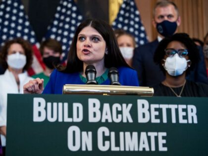 UNITED STATES - SEPTEMBER 28: Rep. Haley Stevens, D-Mich., conducts a rally to promote climate benefits in the Build Back Better Act in the U.S. Capitol on Tuesday, September 28, 2021. (Photo By Tom Williams/CQ-Roll Call, Inc via Getty Images)