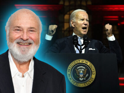 (INSET: Rob Reiner) US President Joe Biden speaks about the soul of the nation, outside of