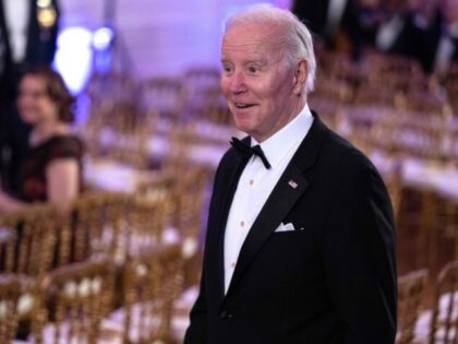 US President Joe Biden arrives for the entertainment portion of the evening after a black-tie dinner for Governors and their spouses at the White House in Washington, DC on February 11, 2023. (Photo by ANDREW CABALLERO-REYNOLDS / AFP) (Photo by ANDREW CABALLERO-REYNOLDS/AFP via Getty Images)