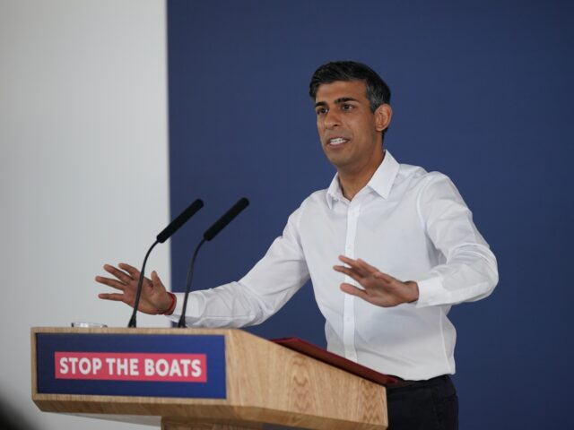 DOVER, ENGLAND - JUNE 05: Prime Minister Rishi Sunak speaks during a press conference at W
