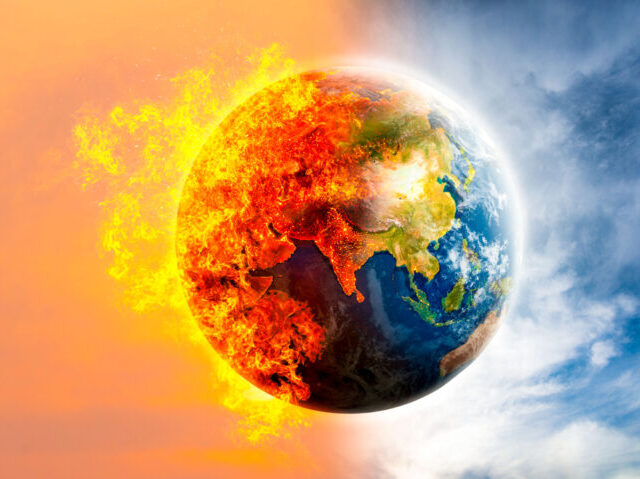 Concept illustration Global warming around the world is about to be burned by human hands