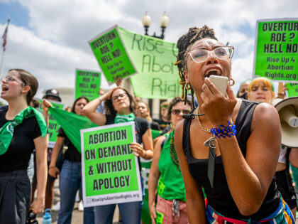 Abortion rights demonstrator Elizabeth White leads a chant in response to the Dobbs v Jackson Women's Health Organization ruling in front of the U.S. Supreme Court on June 24, 2022 in Washington, DC. The Court's decision in Dobbs v Jackson Women's Health overturns the landmark 50-year-old Roe v Wade case …