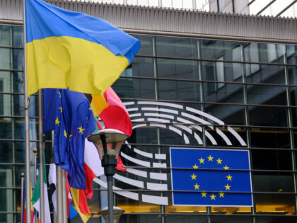 BRUSSELS, BELGIUM - JULY 28: The Ukrainian, the EU and the EU countries flags are seen in front of the European Parliament on July 28, 2023 in Brussels, Belgium. The EU is united and steadfast in its support for Ukraine. It firmly condemns Russia's unprovoked and unjustified military aggression. In …