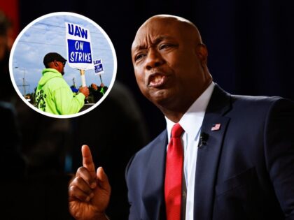 US Senator from South Carolina Tim Scott speaks during an interview in the Spin Room following the first Republican Presidential primary debate at the Fiserv Forum in Milwaukee, Wisconsin, on August 23, 2023. (Photo by KAMIL KRZACZYNSKI / AFP) (Photo by KAMIL KRZACZYNSKI/AFP via Getty Images)