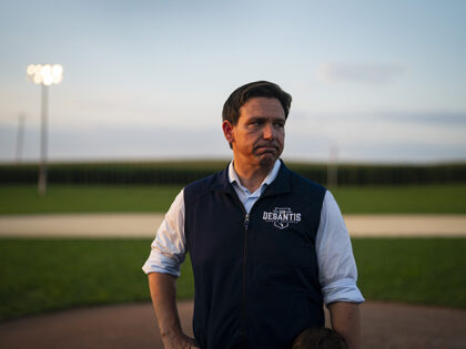 Ron DeSantis, governor of Florida and 2024 Republican presidential candidate, during a campaign stop at the Field of Dreams in Dyersville, Iowa, US, on Thursday, Aug. 24, 2023. Republican candidates this week battled each other over the economy in their first debate of the 2024 race, waging attacks on President …
