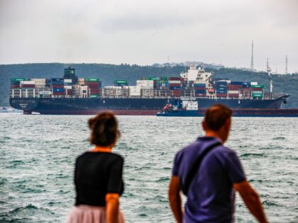 ISTANBUL, TURKEY- AUGUST 18: The container ship 'Joseph Schulte', which has been stranded in the Odesa port of Ukraine since February 24, 2022, when Russia attacked Ukraine, passed through the Bosphorus on Friday morning on August 18, 2023. Joseph Schulte became the first cargo ship to leave the Port of …